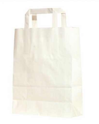 BORSA CARTA ASPORTO MANICO PIATTINA 32+21X26 BIANCO CARTONE DA 250 PEZZI
